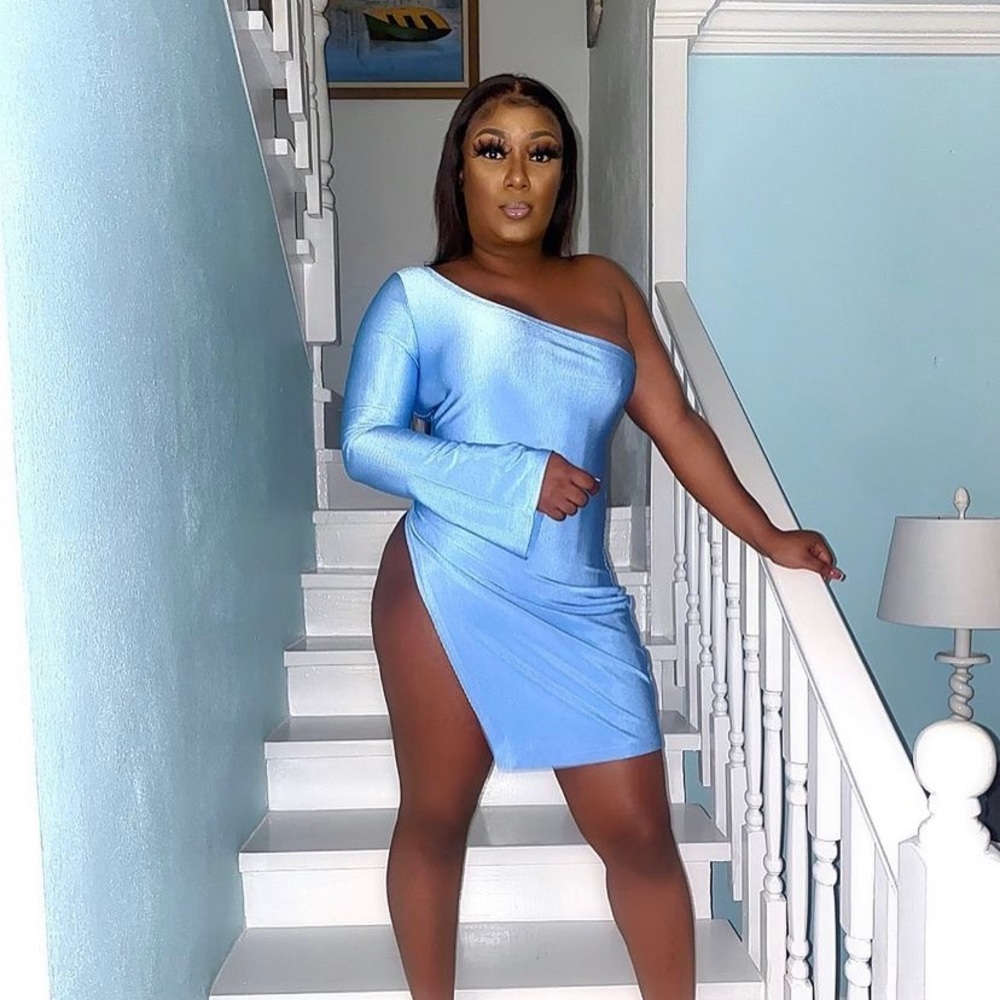Customs baby blue cut out dress